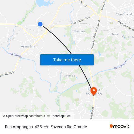 Rua Arapongas, 425 to Fazenda Rio Grande map