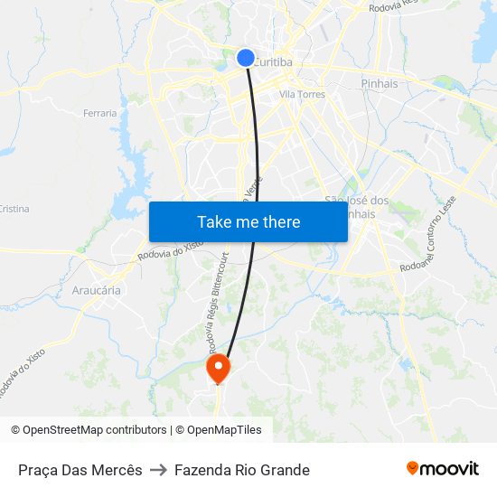 Praça Das Mercês to Fazenda Rio Grande map