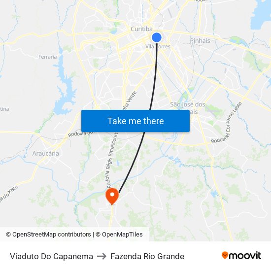 Viaduto Do Capanema to Fazenda Rio Grande map