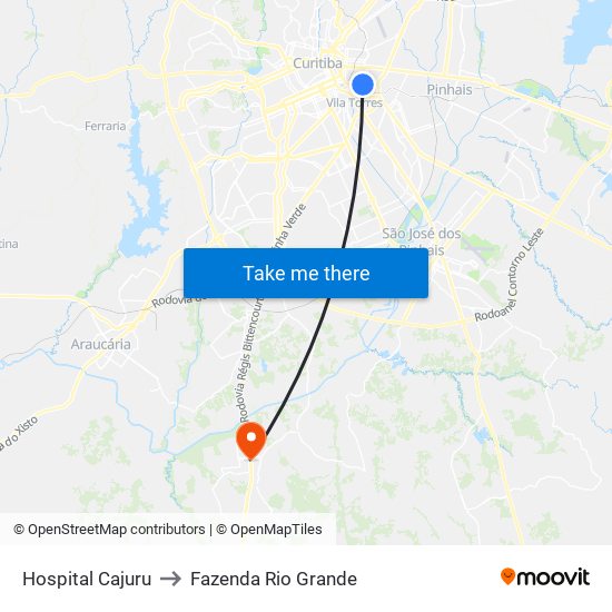 Hospital Cajuru to Fazenda Rio Grande map