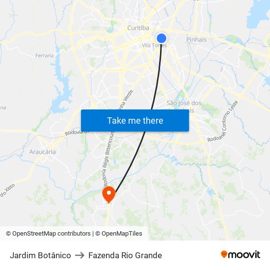 Jardim Botânico to Fazenda Rio Grande map