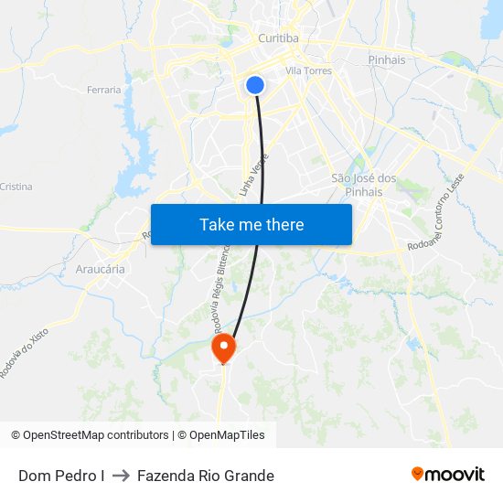 Dom Pedro I to Fazenda Rio Grande map