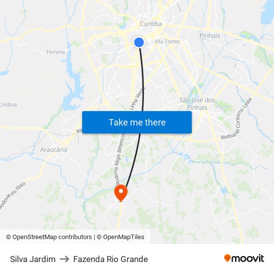 Silva Jardim to Fazenda Rio Grande map