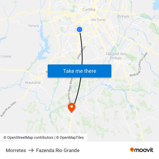 Morretes to Fazenda Rio Grande map