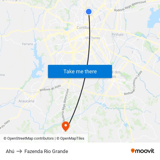 Ahú to Fazenda Rio Grande map