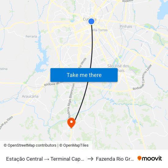 Estação Central → Terminal Capão Raso to Fazenda Rio Grande map