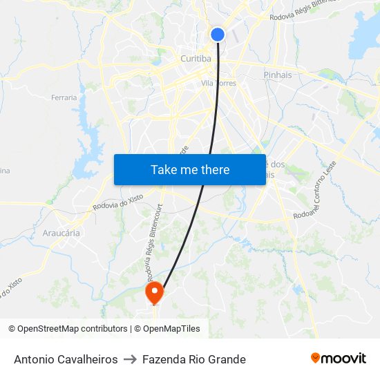 Antonio Cavalheiros to Fazenda Rio Grande map