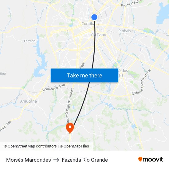 Moisés Marcondes to Fazenda Rio Grande map
