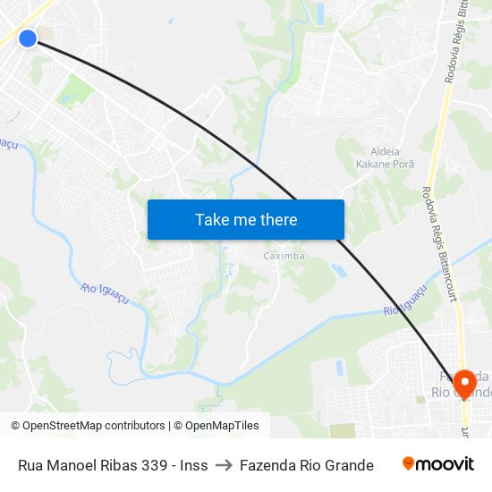 Rua Manoel Ribas 339 - Inss to Fazenda Rio Grande map