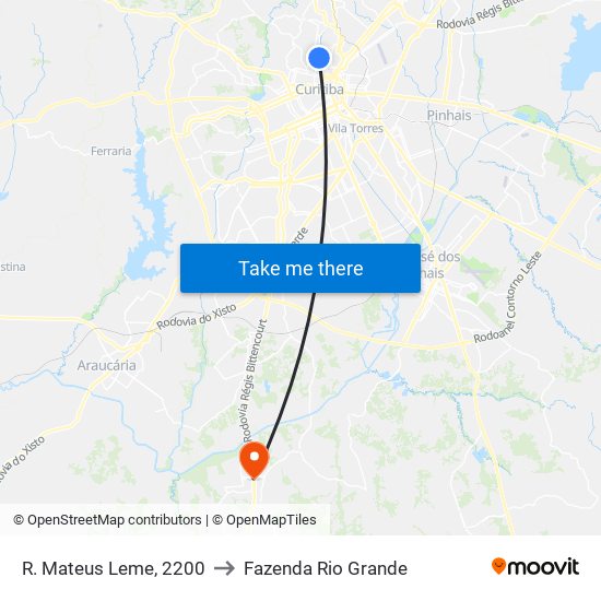 R. Mateus Leme, 2200 to Fazenda Rio Grande map