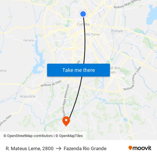 R. Mateus Leme, 2800 to Fazenda Rio Grande map