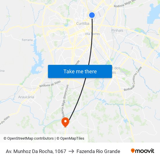 Av. Munhoz Da Rocha, 1067 to Fazenda Rio Grande map