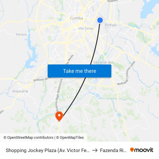 Shopping Jockey Plaza (Av. Victor Ferreira Do Amaral, 2300) to Fazenda Rio Grande map