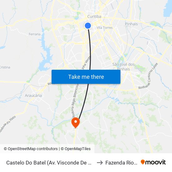 Castelo Do Batel (Av. Visconde De Guarapuava, 4610) to Fazenda Rio Grande map
