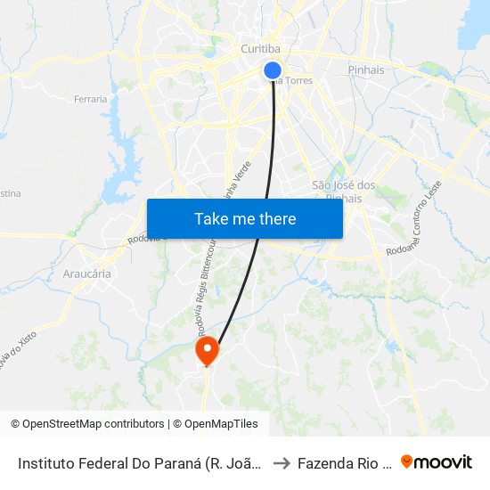 Instituto Federal Do Paraná (R. João Negrão, 1274) to Fazenda Rio Grande map