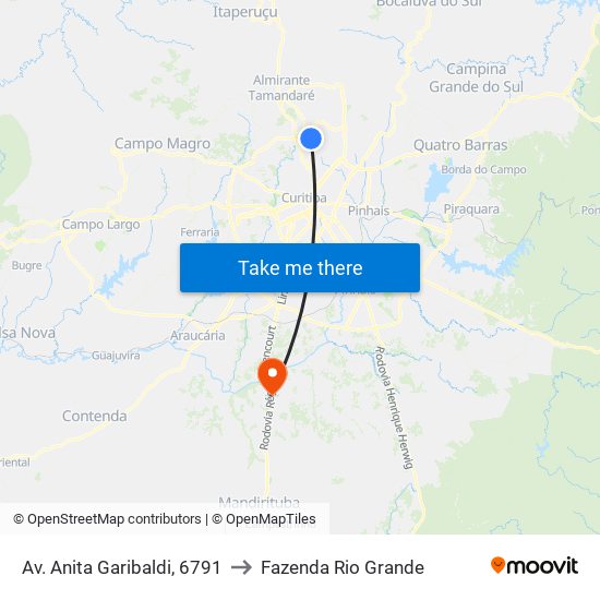 Av. Anita Garibaldi, 6791 to Fazenda Rio Grande map