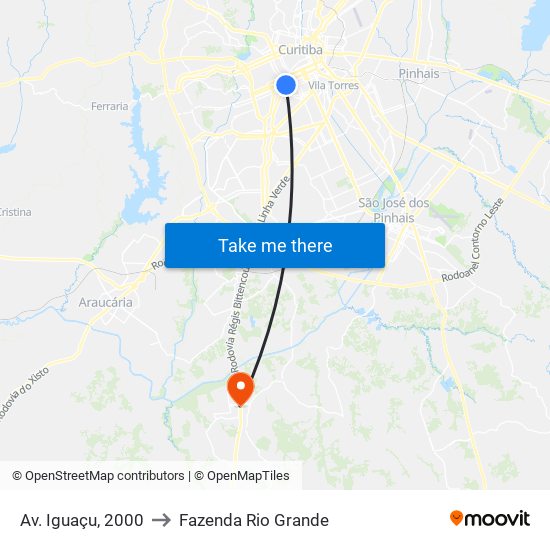 Av. Iguaçu, 2000 to Fazenda Rio Grande map