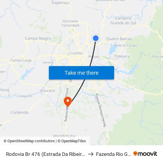 Rodovia Br 476 (Estrada Da Ribeira) - Condor to Fazenda Rio Grande map