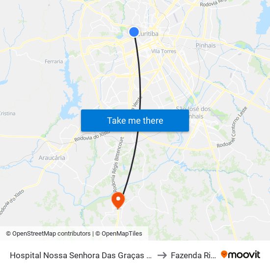 Hospital Nossa Senhora Das Graças (Av. Manoel Ribas, 1100) to Fazenda Rio Grande map