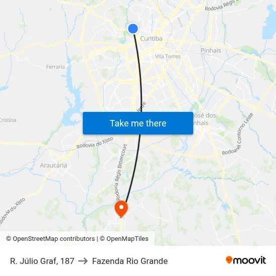 R. Júlio Graf, 187 to Fazenda Rio Grande map
