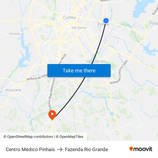 Centro Médico Pinhais to Fazenda Rio Grande map