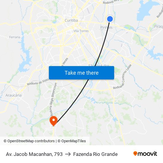 Av. Jacob Macanhan, 793 to Fazenda Rio Grande map