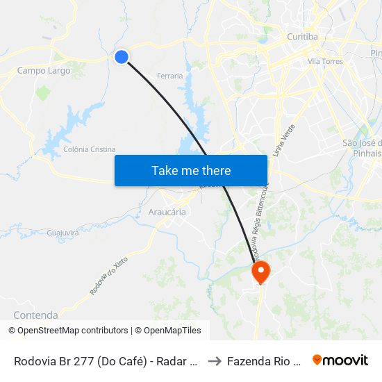 Rodovia Br 277 (Do Café) - Radar Vila Pompéia to Fazenda Rio Grande map