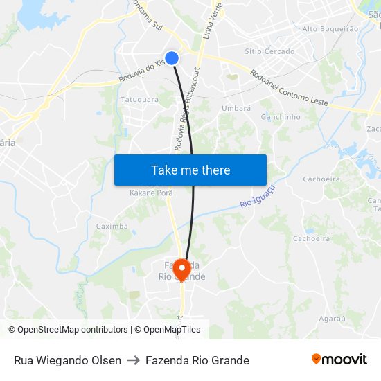 Rua Wiegando Olsen to Fazenda Rio Grande map
