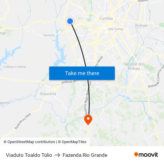 Viaduto Toaldo Túlio to Fazenda Rio Grande map