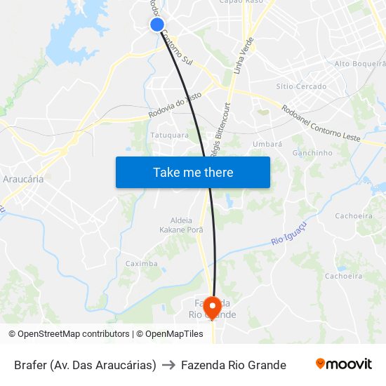 Brafer (Av. Das Araucárias) to Fazenda Rio Grande map