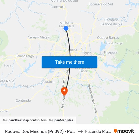 Rodovia Dos Minérios (Pr 092) - Portal De Tamandaré to Fazenda Rio Grande map