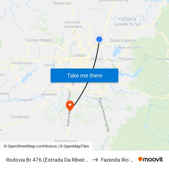 Rodovia Br 476 (Estrada Da Ribeira) - Rio Verde to Fazenda Rio Grande map