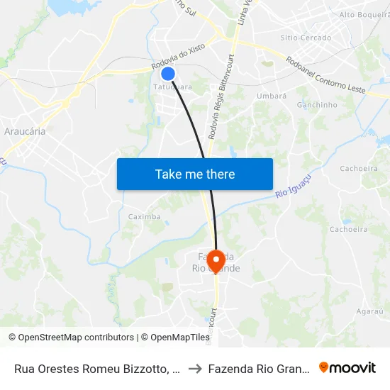Rua Orestes Romeu Bizzotto, 86 to Fazenda Rio Grande map