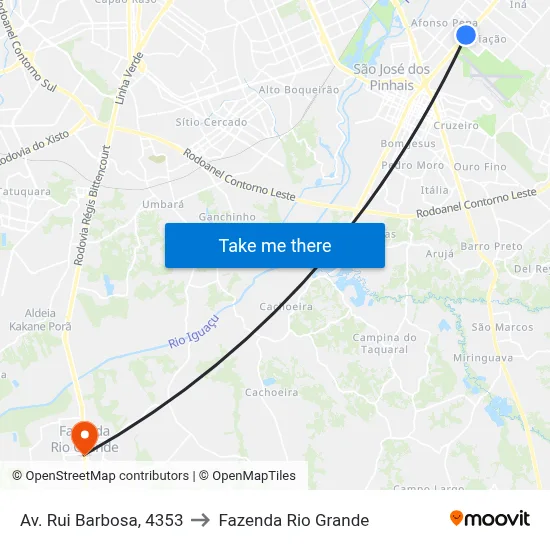 Av. Rui Barbosa, 4353 to Fazenda Rio Grande map