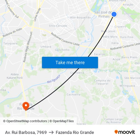 Av. Rui Barbosa, 7969 to Fazenda Rio Grande map