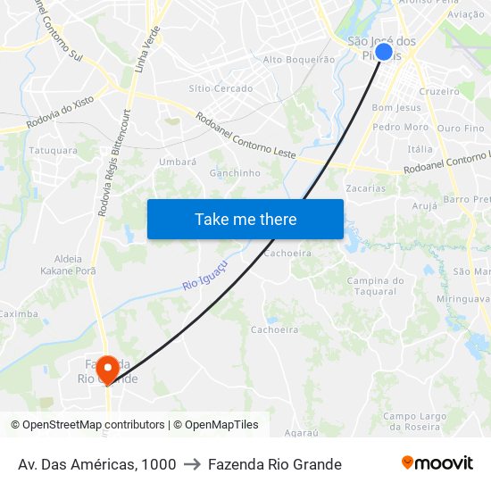 Av. Das Américas, 1000 to Fazenda Rio Grande map