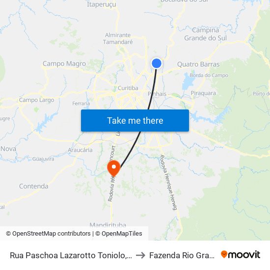 Rua Paschoa Lazarotto Toniolo, 544 to Fazenda Rio Grande map