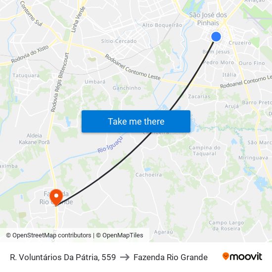 R. Voluntários Da Pátria, 559 to Fazenda Rio Grande map