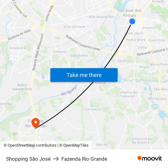 Shopping São José to Fazenda Rio Grande map