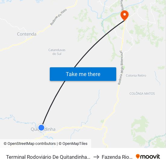 Terminal Rodoviário De Quitandinha (José Steff Filho) to Fazenda Rio Grande map