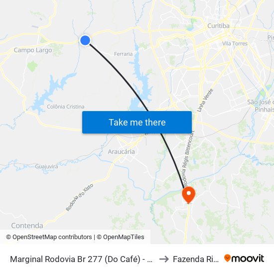 Marginal Rodovia Br 277 (Do Café) - Passarela Vila Ponmpéia to Fazenda Rio Grande map