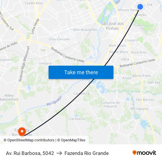 Av. Rui Barbosa, 5042 to Fazenda Rio Grande map