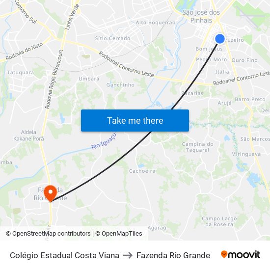 Colégio Estadual Costa Viana to Fazenda Rio Grande map