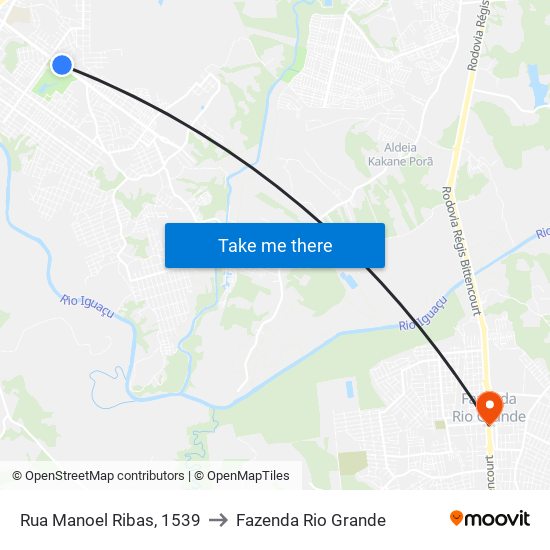 Rua Manoel Ribas, 1539 to Fazenda Rio Grande map