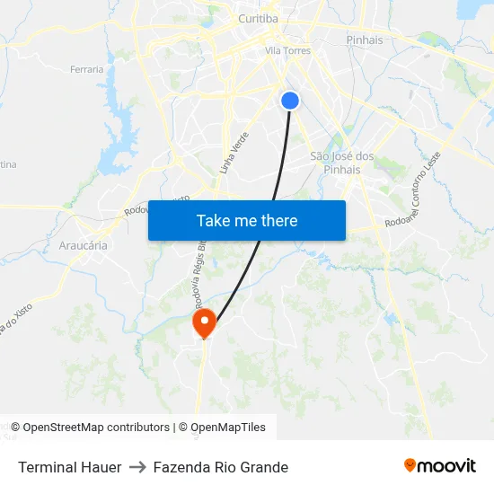 Terminal Hauer to Fazenda Rio Grande map