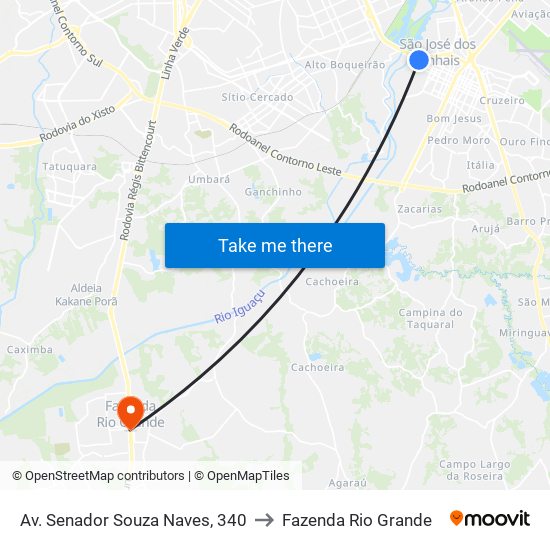Av. Senador Souza Naves, 340 to Fazenda Rio Grande map