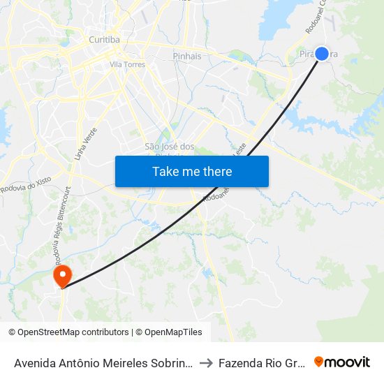 Avenida Antônio Meireles Sobrinho, 342 to Fazenda Rio Grande map