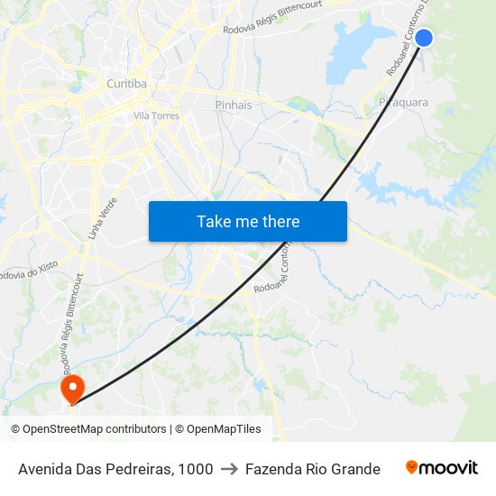 Avenida Das Pedreiras, 1000 to Fazenda Rio Grande map