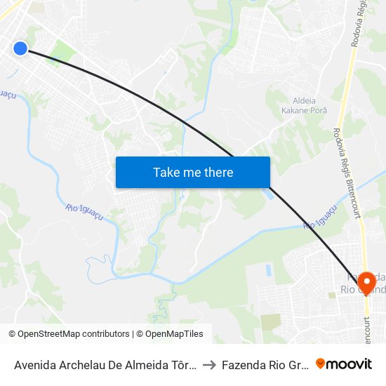 Avenida Archelau De Almeida Tôrres, 496 to Fazenda Rio Grande map