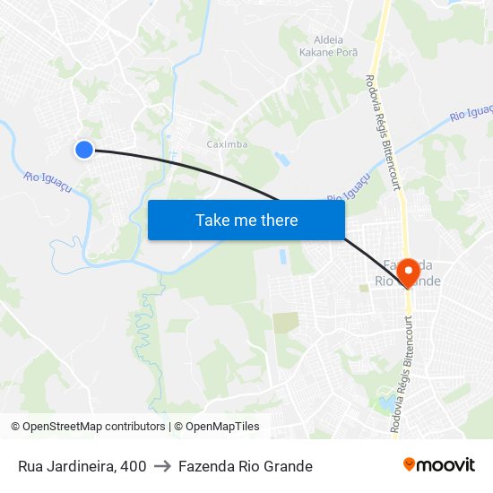 Rua Jardineira, 400 to Fazenda Rio Grande map